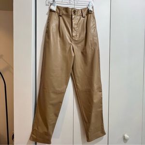 Zara Vegan Leather Tan Straight Pants High Waisted